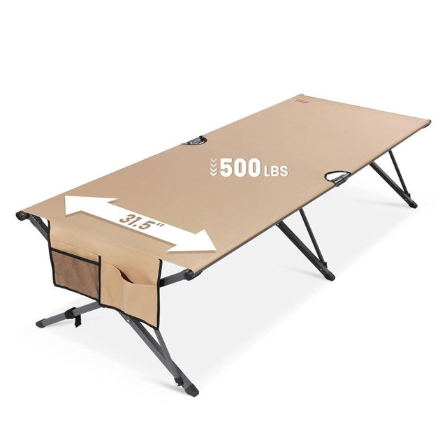 HOMECALL 31.5'' Heavy Duty Camping Cot for Adults, 500 lbs Capacity, Supports Up to 6.9ft, Military Folding Portable Cot with Carry Bag for Camping, Travel, Guest & Emergency Use, Desert Tan