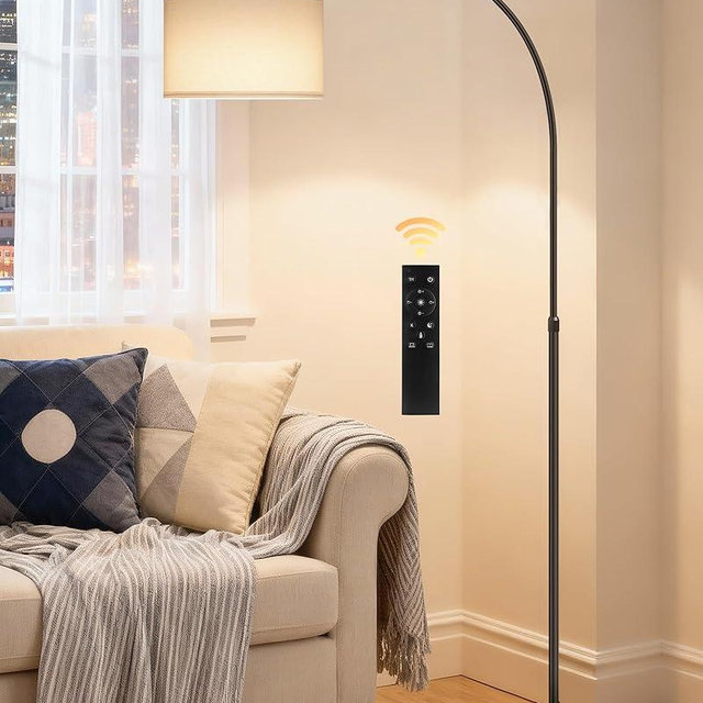 75" Arc Floor Lamp with Marble Base and Adjustable Height, Rotating Hanging Shade, Dimmable Floor Lamp for Living Room with Remote and Foot Switch, 3CCT, Over Couch Arched Light, White Shade W15LD05