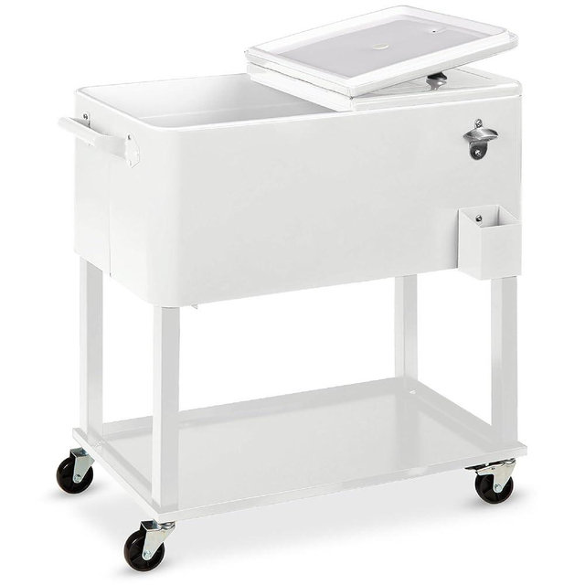 Best Choice Products 80-Quart Outdoor Steel Rolling Cooler Cart w/Ice Chest, Bottle Opener, Catch Tray, Drain Plug, Locking Wheels