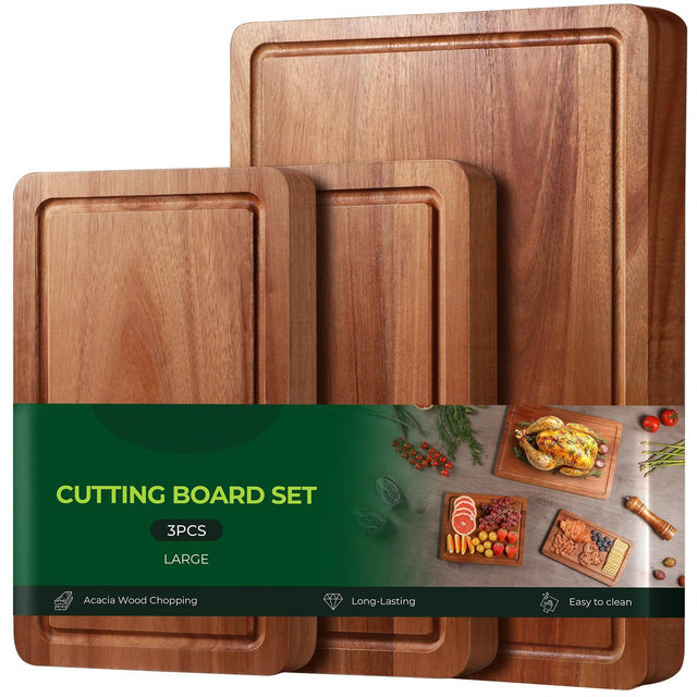 Aoibox Wood Cutting Board Set, Acacia Wooden Chopping Boards for Kitchen, Charcuterie, Meat, Cheese, Fruits, Vegetables