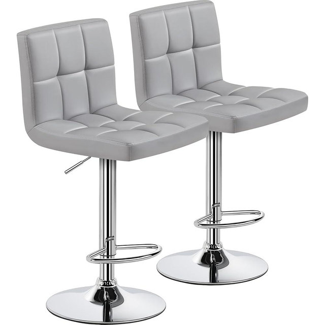 Yaheetech Bar Stools Set of 2, PU Leather Adjustable Barstools, Modern Counter Stools with Back and Footrest, Counter Height Barstools for Bar, Kitchen, Dining Room, Light Gray