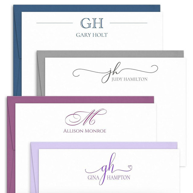 Personalized Custom Monogram Initials Note Cards - Flat and Folded Correspondence Stationery - Thank You Notes