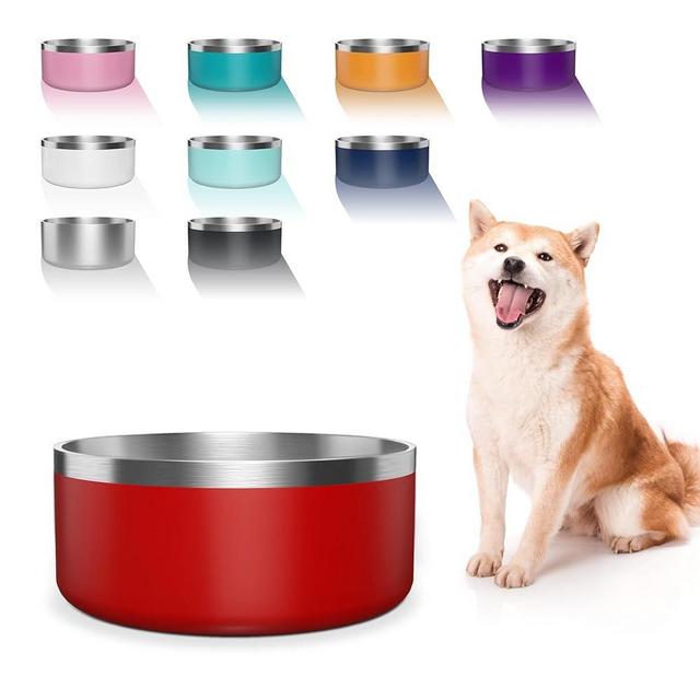 Dog Bowl, Stainless Steel Dog Food and Water Bowl with Non Slip Quiet Bottom, Easy to Clean, Dishwasher Safe, 40oz, Red
