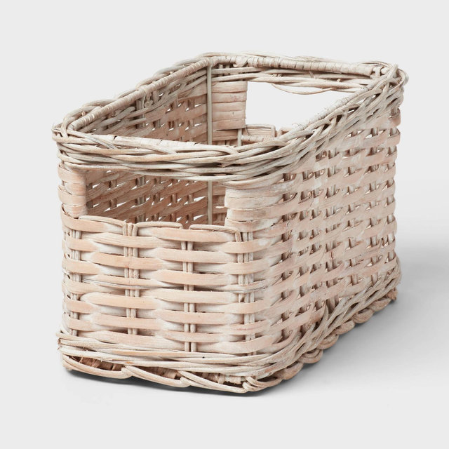 White Washed Woven Rattan Bin Small - Brightroom™