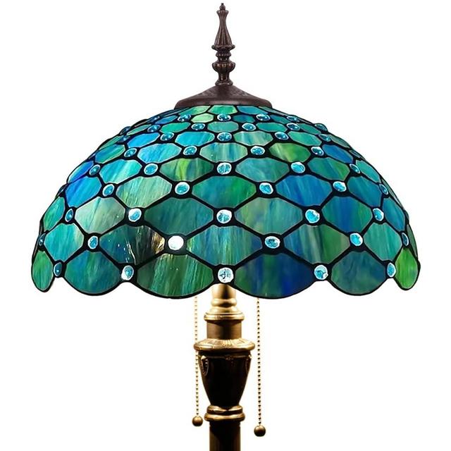 ZJART Tiffany Floor Lamp Stained Glass Lamp 16X16X70 Inch Antique Standing Reading Light (Sea Blue Pearl)