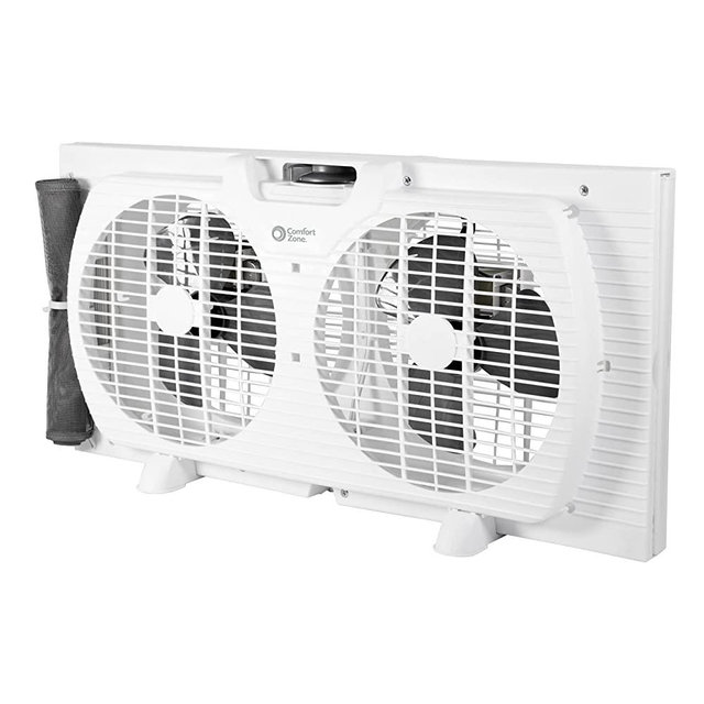 Comfort Zone CZ319WT2 9" Twin Window Fan with Reversible Airflow Control, Auto-Locking Expanders and 3-Speed Fan Switch with Quiet Setting, White