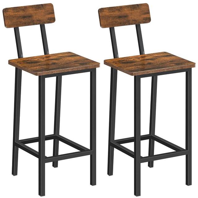 MAHANCRIS Bar Stools, Set of 2 Bar Chairs with Backrest, Kitchen Bar Stools with Footrest, 24.1" Tall Counter Bar Stools, Easy Assembly, for Dining Room, Bar, Rustic Brown and Black BAHR03101V