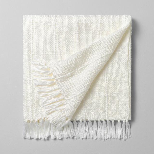 50" x 60" Chunky Stripe Fringe Throw Cream - Hearth & Hand™ with Magnolia