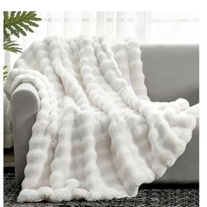 Cozy Bliss Faux Fur Throw Blanket for Couch, Fuzzy Soft Plush Thick Bubble Blanket for Sofa Bedroom Living Room, 50 * 60 Inches Cream White