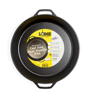 Lodge 17 Inch Pre-Seasoned Cast Iron Skillet - Dual Assist Handles - Use in the Oven, on the Stove, on the Grill, or Over a Campfire - Black