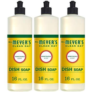 Mrs. Meyers Clean Day Liquid Dish Soap, Honeysuckle, 16 Ounce Bottle (Pack of 3)