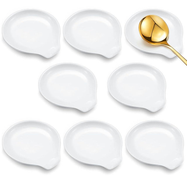 Irenare 8 Pcs Ceramic Spoon Rest for Stove Top, 3.74 Inch Porcelain Spoon Holder, Coffee Utensil Rest Heat Resistant Dishwasher Safe for Home Kitchen Accessories Gift(White)
