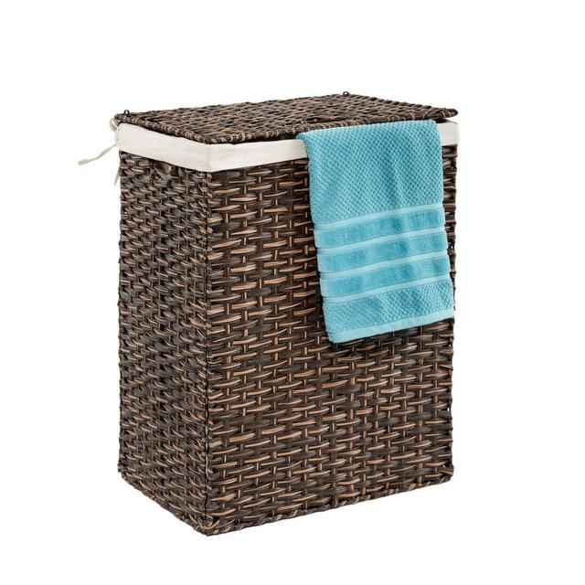 Seville Classics Lidded Wicker Portable Laundry Hamper in Mocha