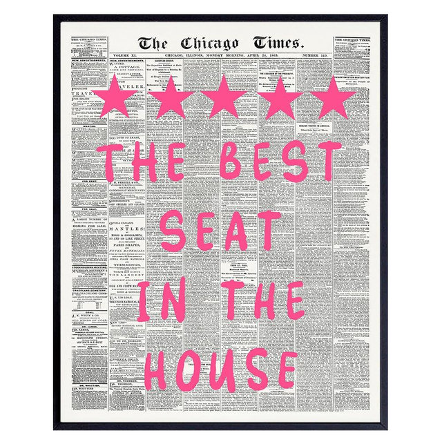Preppy Humorous Bathroom Decor - Newspaper Wall Decor Restroom Signs - Pink Quirky Guest Bath Artwork - funny Bath Print - Eclectic Small Bathroom Wall Art for Women - Y2k Half Restroom Picture