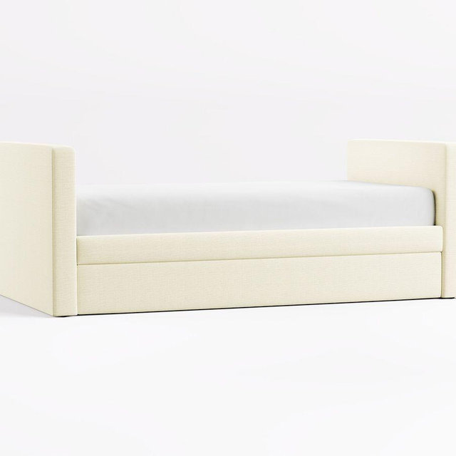 Elliot Non-Tufted Upholstered Trundle Daybed, Basketweave Slub Ivory