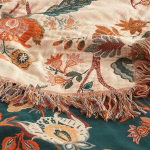 Boho Throw Blanket for Bed 80”x90”, 100% Cotton Woven Blanket for Couch Sofa, Ultra Soft 4-Layer Muslin Quilt with Floral Printed, Farmhouse Bed Blanket/Cover for Living Room Decor