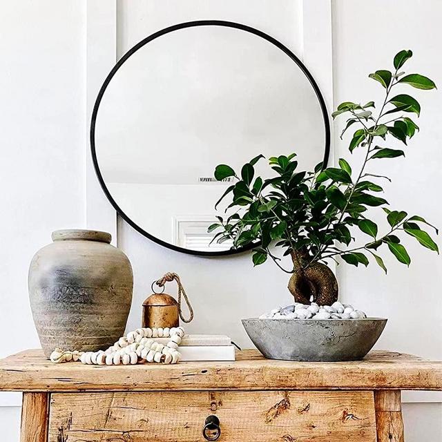 HARRITPURE Round Mirror 19.6 Black Wall Mounted Circle Mirrors Vanity Mirror with Brushed Aluminum Alloy Frame Modern Decoration for Bathroom, Living Room, Vanity, Bedroom, Entryway