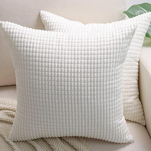 BeBen Throw Pillow Covers - Set of 2 Pillow Covers 20x20, Decorative Euro Pillow Covers Corn Striped, Soft Corduroy Cushion Case, Home Decor for Couch, Bed, Sofa, Bedroom, Car (Cream White, 20X20)