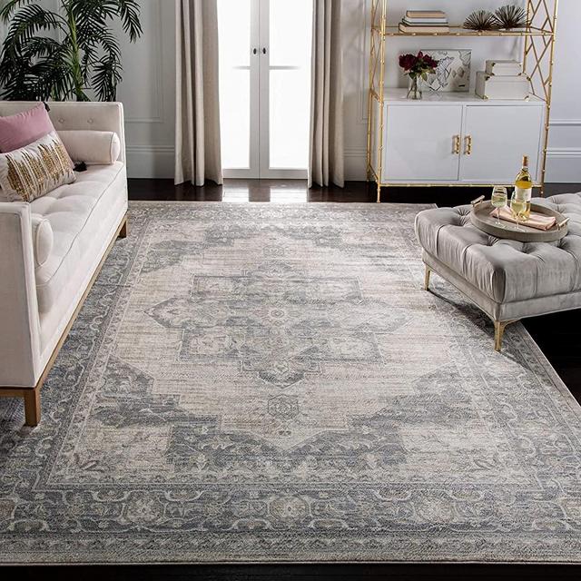 Safavieh Brentwood Collection BNT865B Medallion Distressed Area Rug, 9' x 12', Cream/Grey