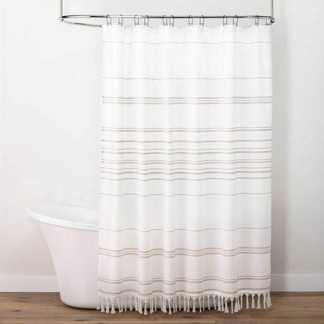 Stitch Stripe Shower Curtain Sour Cream/Taupe - Hearth & Hand™ with Magnolia