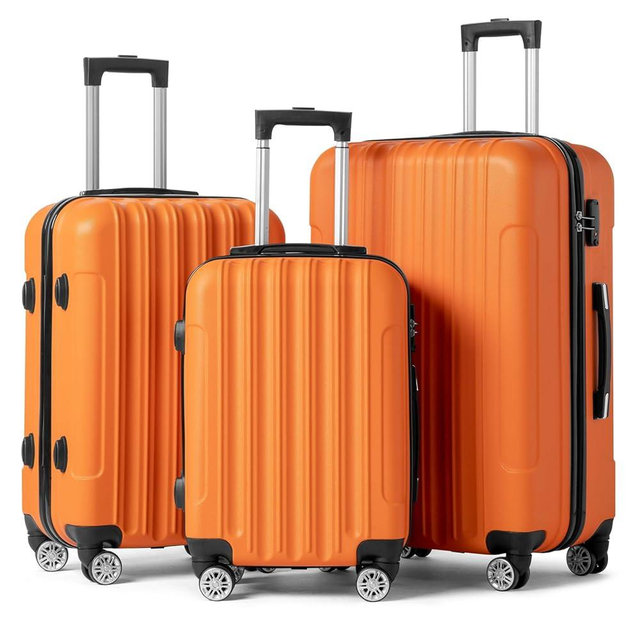 Karl home Luggage Set of 3 Hardside Carry on Suitcase Sets with Spinner Wheels & TSA lock, Portable Lightweight ABS Luggages for Travel, Business - Orange (20/24/28)