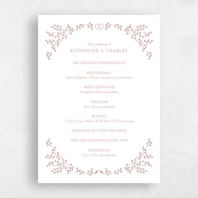 Dusty Rose, Pink Wedding Program - Ivy Letterpress