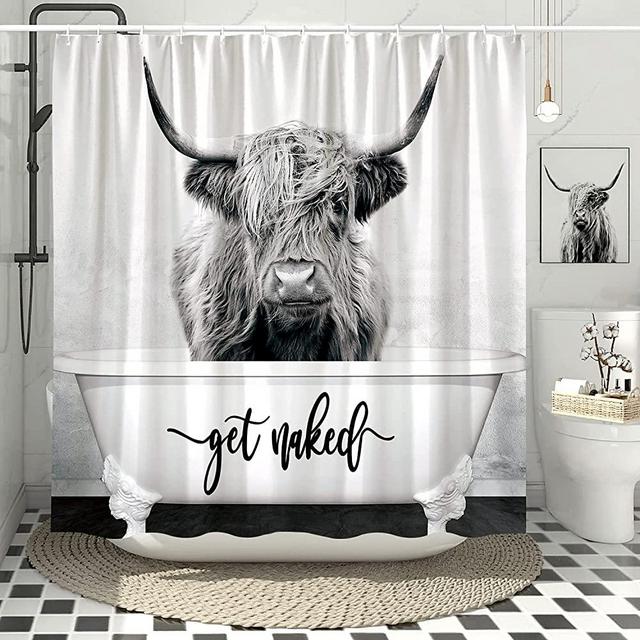 DESIHOM Highland Cow Shower Curtain Western Get Naked Shower Curtain Grey Shower Curtain for Bathroom Farmhouse Animal Funny Shower Curtain Polyester 72x72 Inch