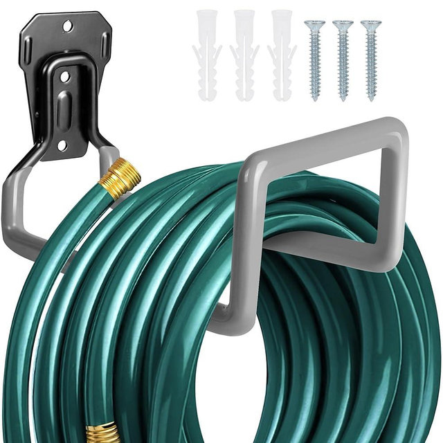 PeoMev Garden Hose Holder - Metal Garden Hose Reel Wall Mounted Water Hose Holders for Outside, Heavy Duty Hose Hanger for Water Hose Storage