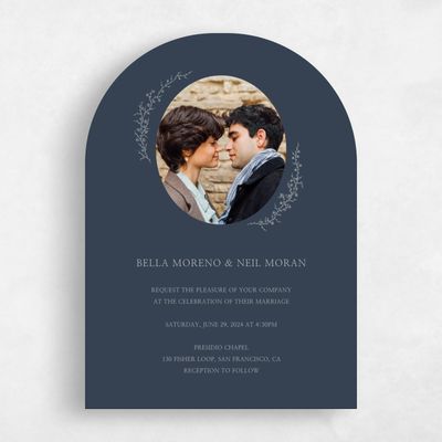 Blue Arch Wedding Invitation - Earlewood Photo