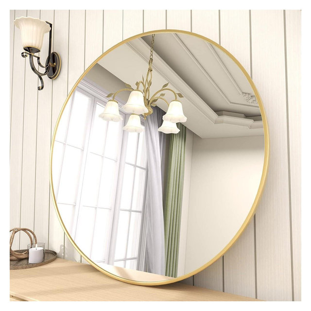 36 Inch Round Mirror, Metal Frame Circle Mirror, Wall Mounted for Entryway, Bathroom, Vanity, Living Room, Gold