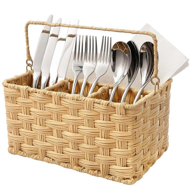 GRANNY SAYS Wicker Utensil Caddy, Utensils Holder Buffet Caddy, Spoon Cutlery Holder Utensils Organizer, Condiment Organizer Silverware Holder, Utensil Organizer for Countertop