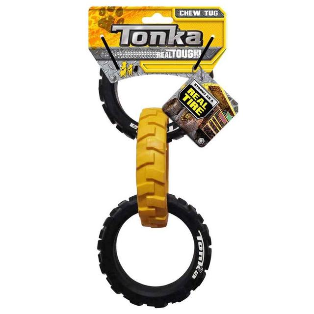 Tonka Tread Chew Tug Dog Toy, Lightweight, Durable and Water Resistant, Single Unit, Yellow/Black