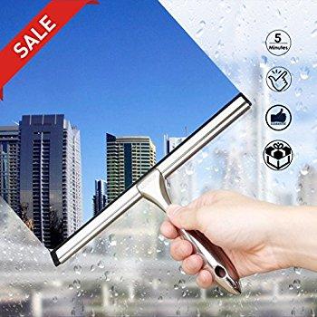 Shower Window Squeegee, KKtick Window Squeegee for Bathroom Mirror, Window Glass Cleaning with Wall Bracket