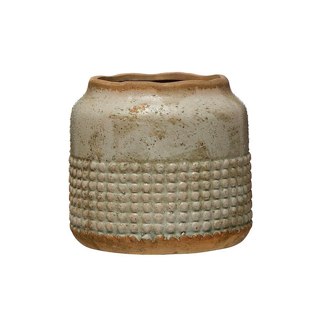 Creative Co-Op Terracotta Hobnail Organically Shaped Edge, Distressed Gray Planter