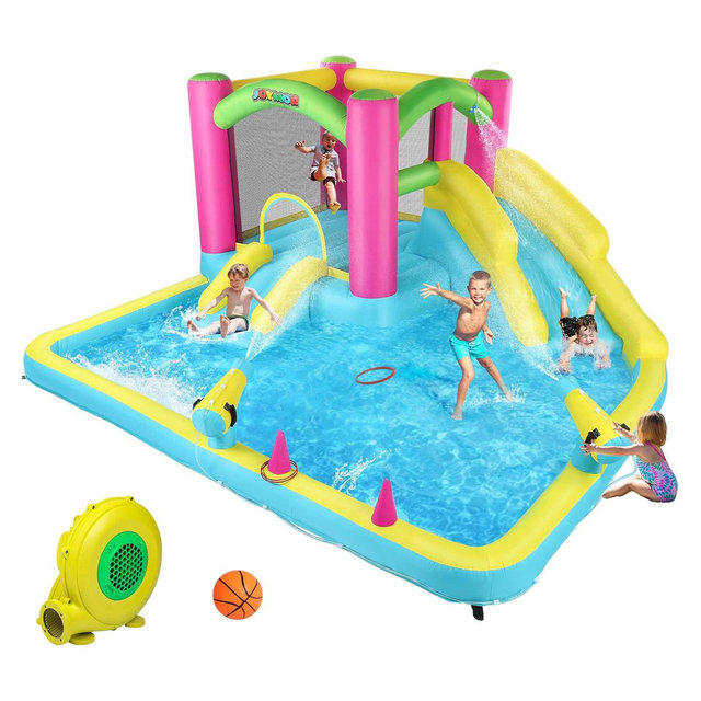 JOYMOR Inflatable Bounce House with Double Water Slide for Kids Toddler Age 3-10, Splash Pool Water Cannons, Ring-Toss Games