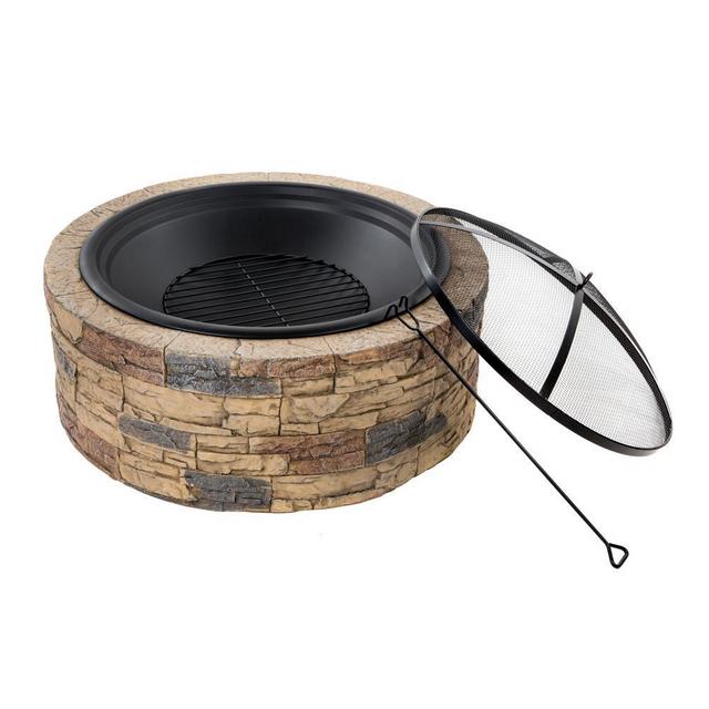 35 in. x 20.5 in. Round Cast Stone Wood Burning Fire Pit, Natural Stone