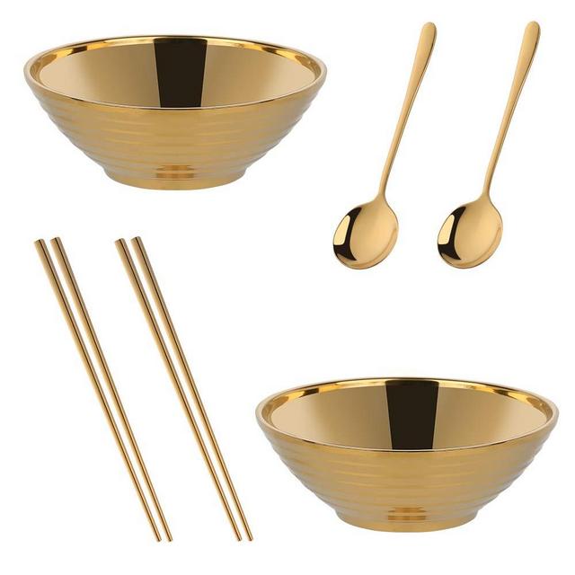 Stainless Steel Soup Bowl Salad Bowl Noodle Bowl Gold, 4.7in Metal Bowls for Fruit Cereal Snack Appetizer 4Pack Thick 304 Stainless Steel Bowls Small Double Wall Rice Bowls 