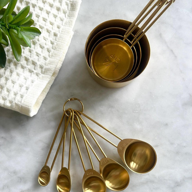 Gold Measuring Cups and Spoons Set – Set of 9 | Stainless Steel Measuring Set for Baking & Cooking | Modern Kitchen Tools