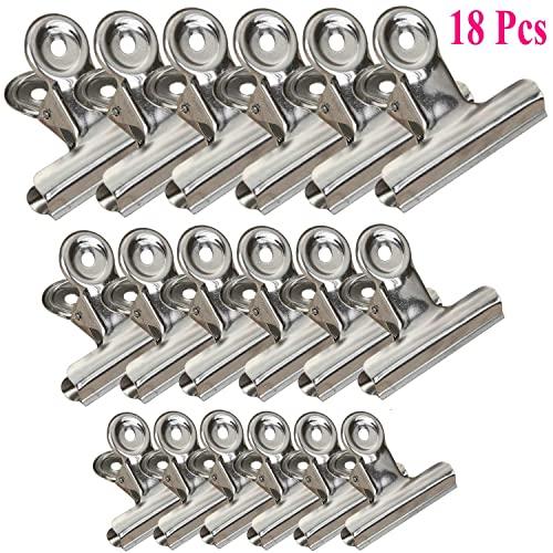 Jxystore Chip Clips Bag Clips Food Clips 3 Sizes 18 Pack, Heavy Duty Stainless Steel Clips for Bag, All-Purpose Air Tight Seal Clip Cubicle Hooks for Office School Home