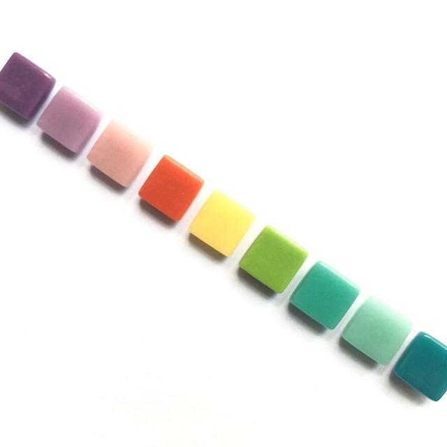 Fridge Magnets | Set of 9 | Tiny Glass Tiles | Rainbow Mix