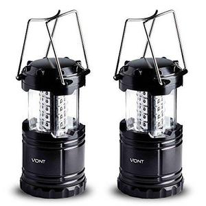 Etekcity 2 Pack Portable LED Camping Lantern Flashlights with 6 AA Batteries - Survival Kit for Emergency, Hurricane, Outage (Black, Collapsible) (CL10)