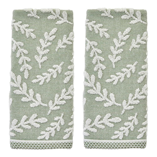 SKL Home Autumn/Fall Leaf Sprig 100% Cotton Jacquard 2pc Hand Towel Set, Reversible, Soft & Absorbent, Farmhouse/Everyday, Decorative for Bath/Kitchen/Bar & Gift, Sage