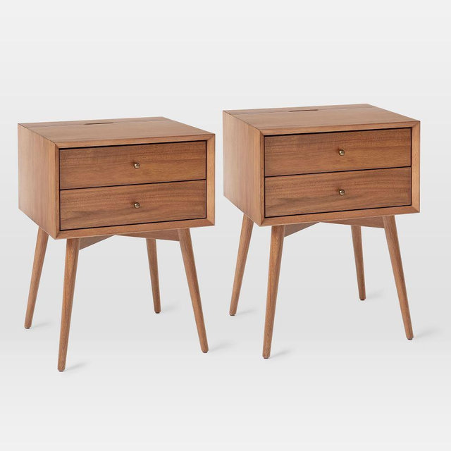 Mid-Century Charging Nightstand, Set of 2