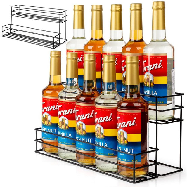 kimilus 10 Bottle Capacity Coffee Syrup Organizer 2 Tier Coffee Syrup Stand Shelf for Coffee Bar Kitchen Small Wine Rack for Bar Family Storage for Syrup Wine Dressing