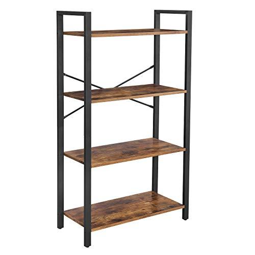 VASAGLE Ladder Shelf, 4-Tier Bookshelf Storage Rack, Living Room Bookcase, Stable Iron Frame, Bedroom, Office, Industrial Design, Rustic Brown ULLS60BX