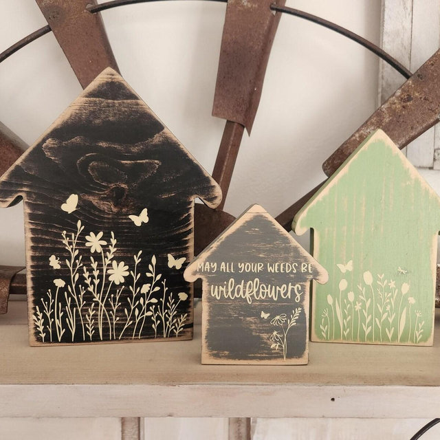 Rustic Wooden Houses - Simplistic - Country Decor - Farmhouse Decor - Wildflowers - Home Decor - Wooden Housed - Spring Decor