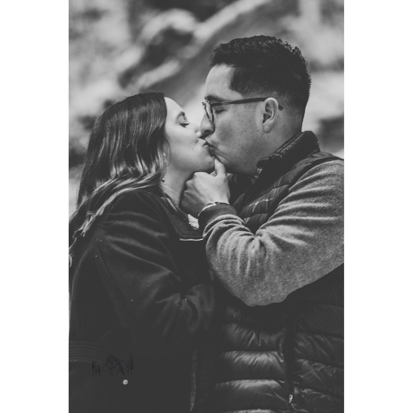 One of the many pictures from our engagement photo shoot at Virgin Creek Falls in Girdwood, AK.
