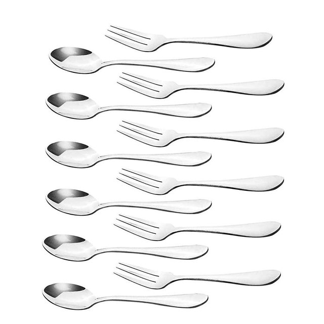 12pcs Stainless Steel Tea Dinner Server Spoon and Cake Fruit Forks Kitchen Accessory Wedding Party for Dessert, Salad, Appetizer, Cocktail(6 Forks + 6 Spoons)