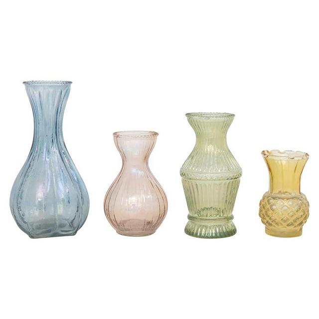 Creative Co-Op Debossed Glass Vase, 3" L x 3" W x 5" H, Multicolor