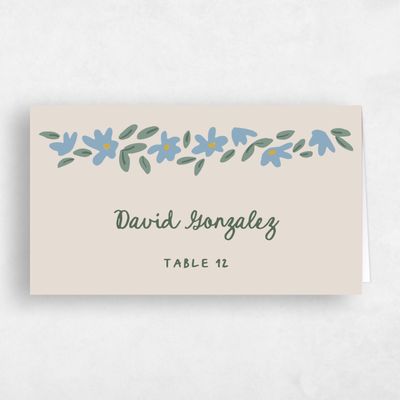 Classic Greige, Blue Wedding Place Card - Marguerite